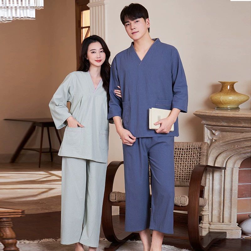 긴팔 황토 찜질복 남성 상하의 마사지복 사우나복 여성 여자핑크순면직물긴팔바지풀오버 XL - 상세 이미지 2