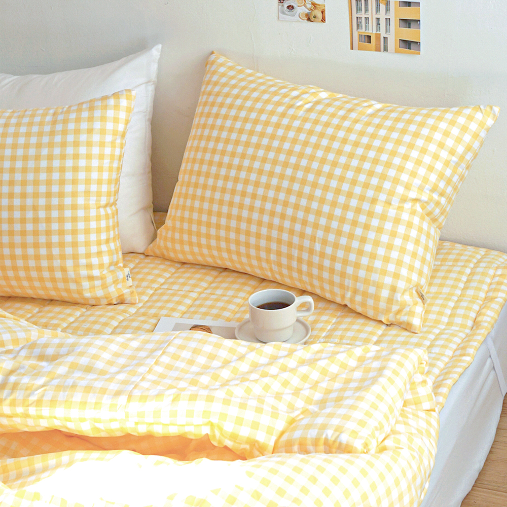 드림체크 먼지없는 사계절 옥수수솜 무봉제 차렵이불 샤인 옐로우, Q(퀸)