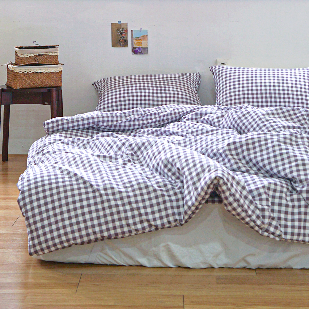 드림체크 먼지없는 사계절 옥수수솜 무봉제 차렵이불세트 그레이프 퍼플, SS베이직세트(이불+베개커버)