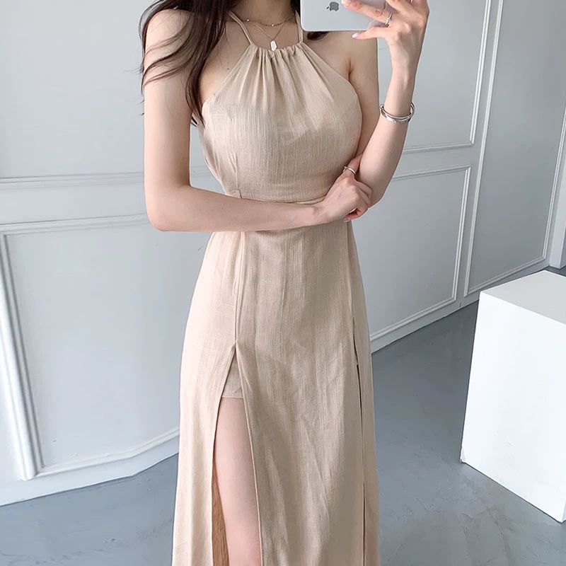 민소매 슬림 원피스 여름 바캉스 끈나시 슬리브리스 썸머 여름원피스 롱원피스 휴양지원피스 블랙 프리사이즈 - 상세 이미지 4