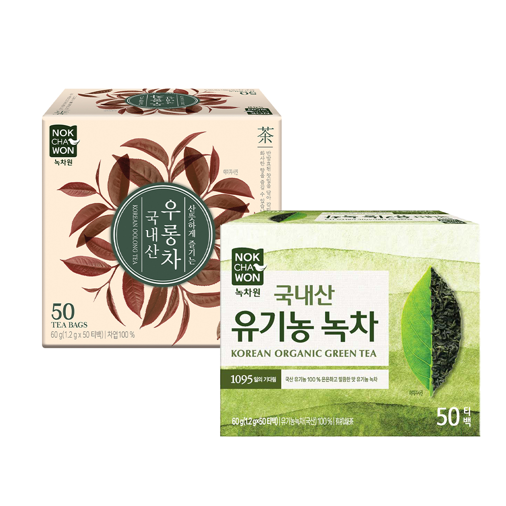 녹차원 BEST 국내산 건강티백100T기획 (유기농순수녹차50T+우롱차50T) - 메인 이미지