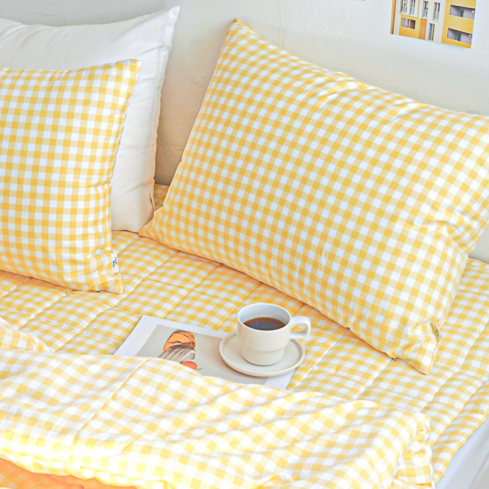 드림체크 먼지없는 사계절 옥수수솜 무봉제 차렵이불 샤인 옐로우, Q(퀸)