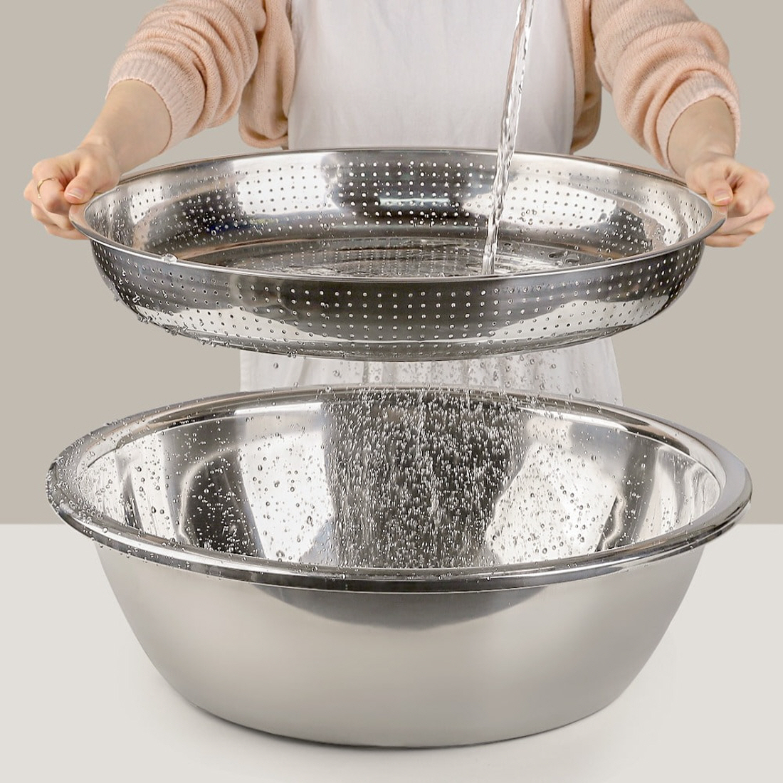 김장 채반 스텐 소쿠리 대형 광주리 바구니 업소용 야채 세척 보관 건조 채망 53cm - 상세 이미지 3