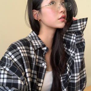 [자체제작] (MADE체형커버휘뚤마뚤지금부터 오버핏 코튼 체크 셔츠 남방... 착용 후기 | 사이즈/핏 총정리 - 상품 이미지 2
