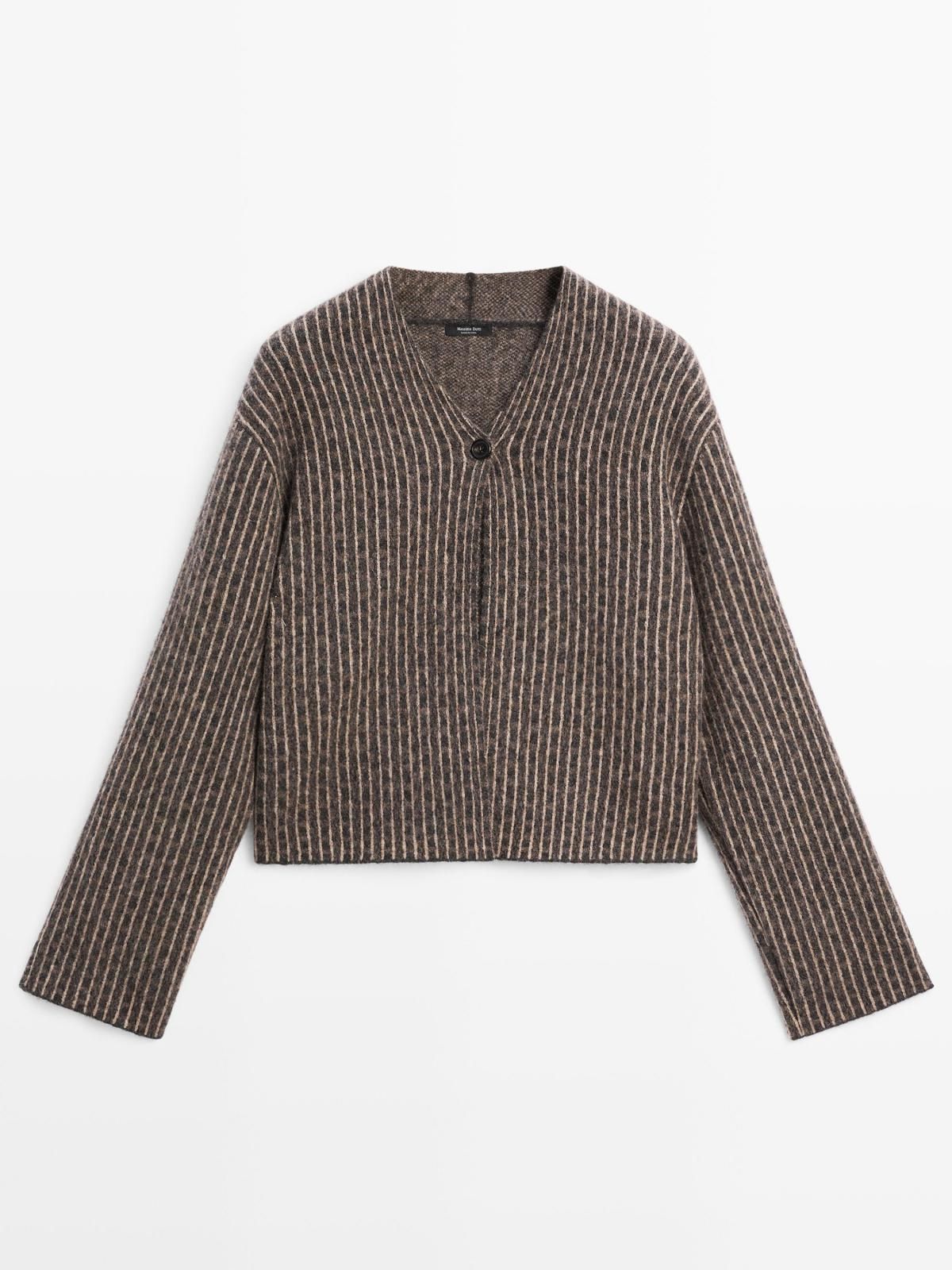 마시모두띠 핀스트라이프 브이넥 숏 니트 가디건 5749/833 BEIGE - 메인 이미지