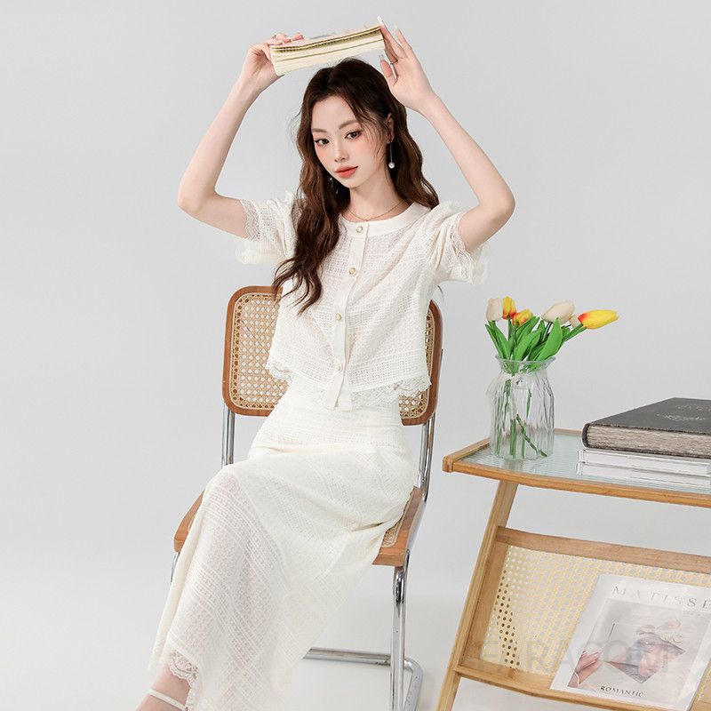 여성 여름 레이스 롱원피스 우아한 슬림핏 데일리룩 시원한 스타일 고급스러운 외출용 드레스 - 상세 이미지 5