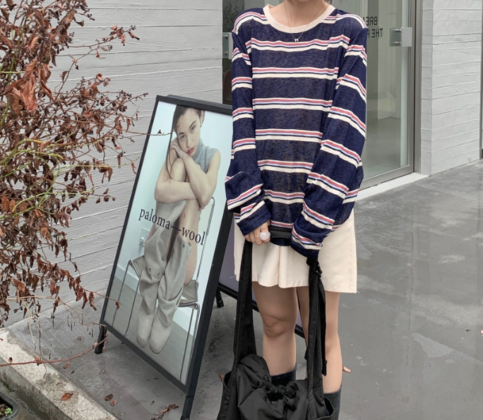 여성 스트라이프 긴팔티 텐셀 린넨 간절기 루즈핏 티셔츠 이미지 7