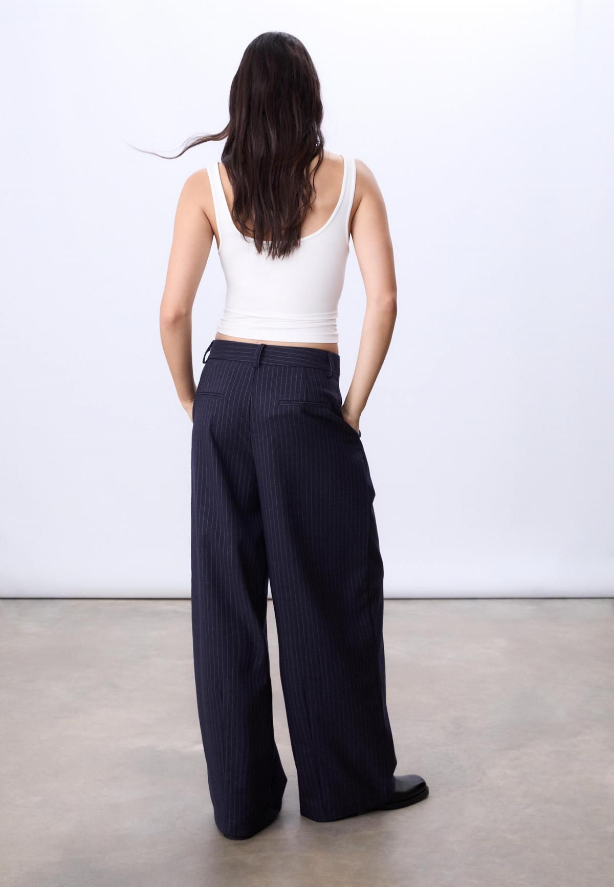 스트라디바리우스 스트라이프 와이드 테크니컬 팬츠 8276/850 NAVY BLUE - 상세 이미지 5