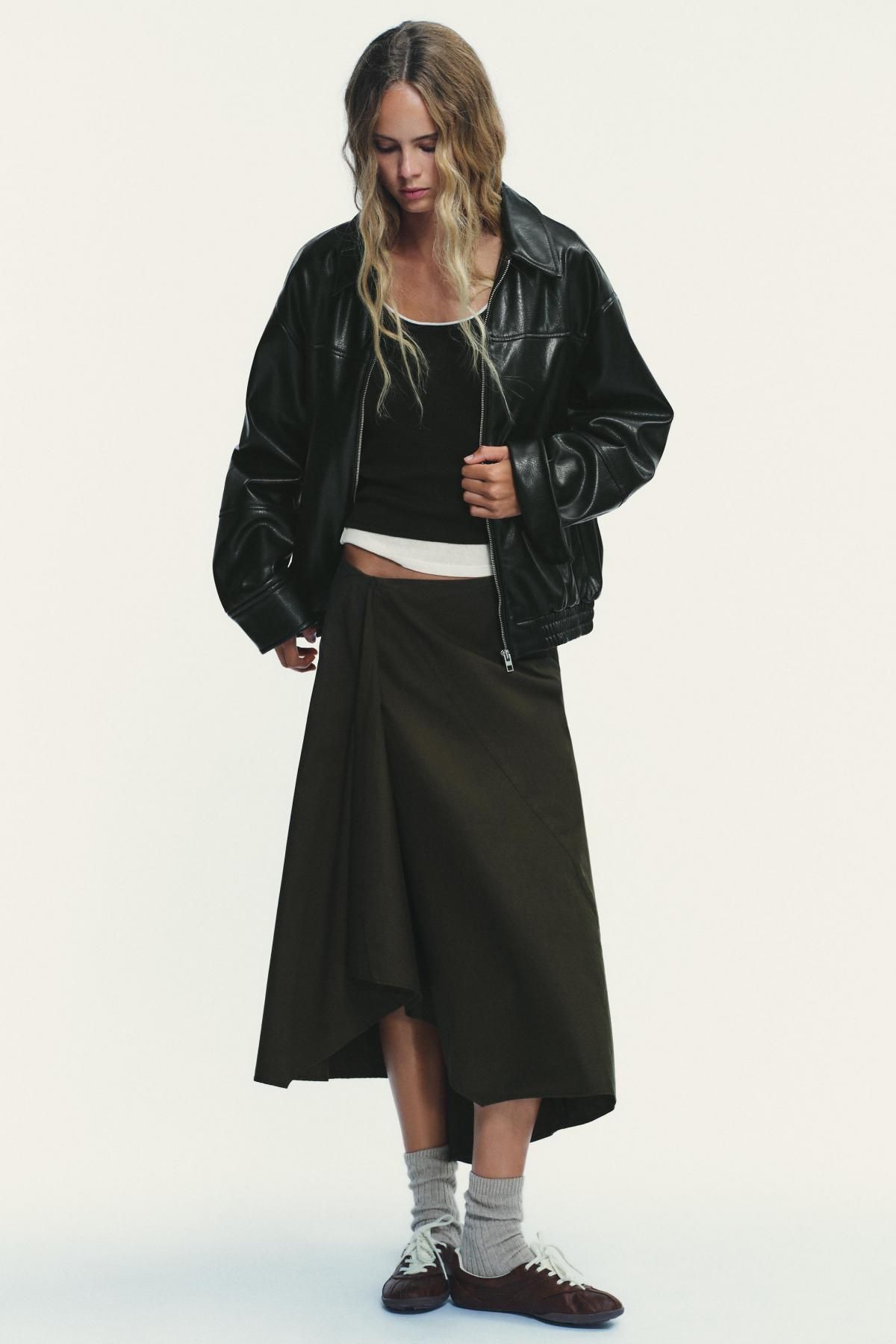자라 비대칭 미디 스커트 6929/294 DARK KHAKI - 상세 이미지 2