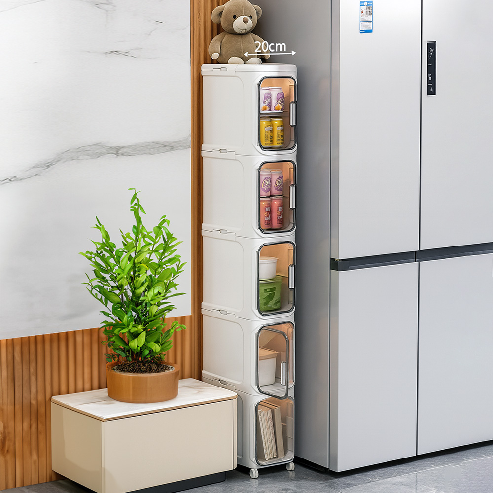 틈새핏 슬림 틈새수납장 이동식 좁은폭 냉장고옆 세탁기옆 틈새장 200, 5단, 화이트