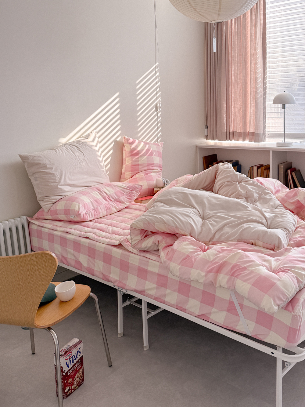 빅깅엄 봄핑크 체크 사계절 차렵이불 4종 풀세트 10%