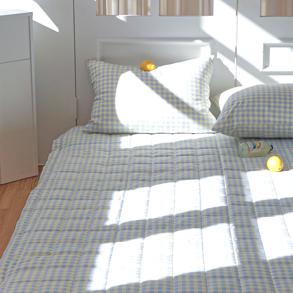 드림체크 먼지없는 사계절 고정밴딩 침대패드 블루 레몬, SS(슈퍼싱글)