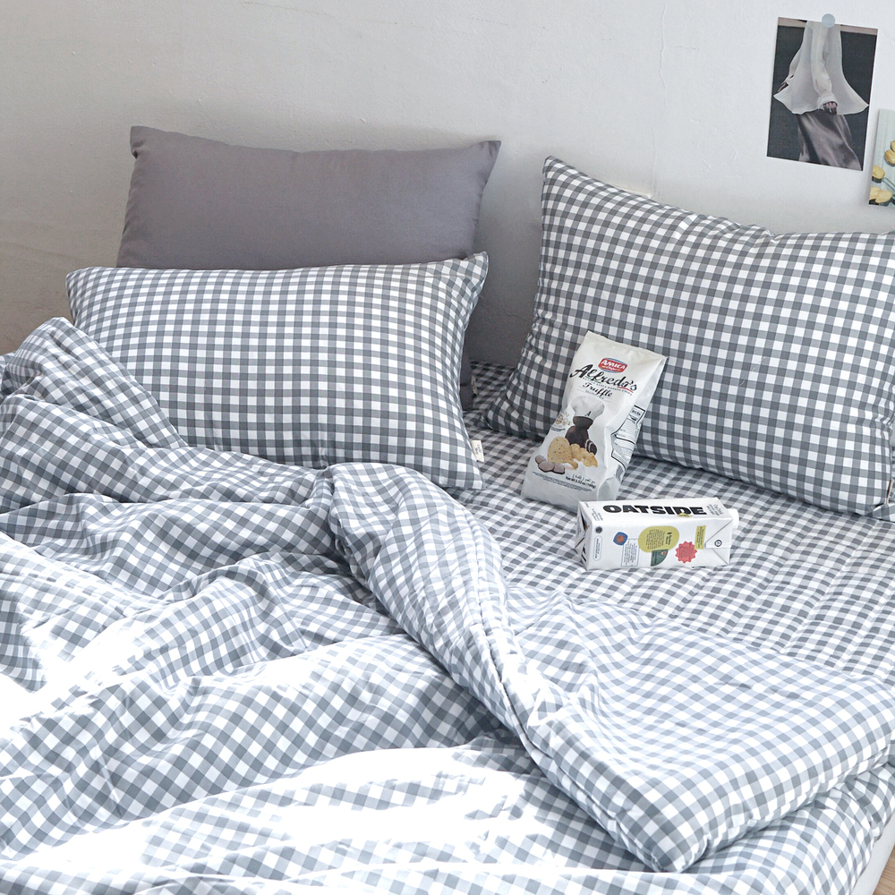 드림체크 먼지없는 사계절 옥수수솜 무봉제 차렵이불세트 모노 그레이, DK패드세트(이불+베개커버+침대패드)