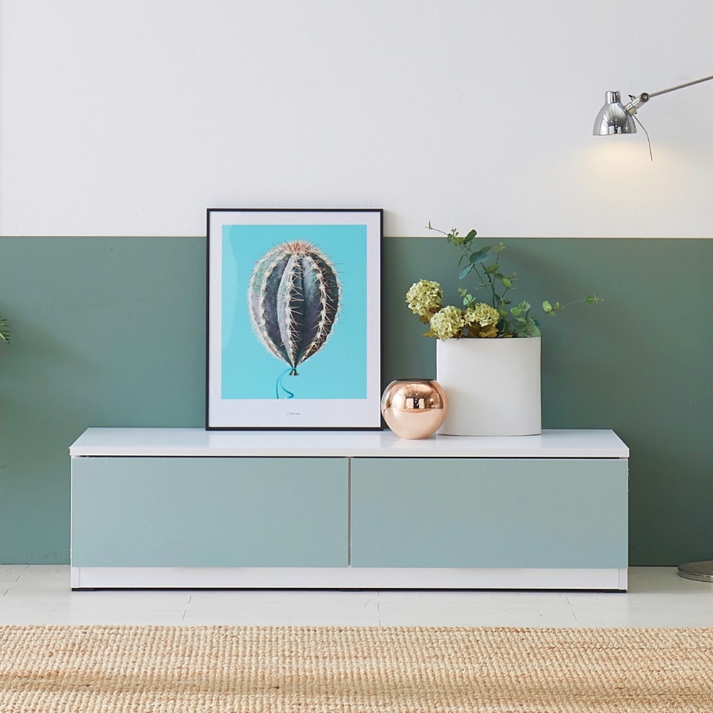 에르모 안방 낮은 미니티비다이 거실장 tv선반 서랍장 1200x400x313, 스카이블루