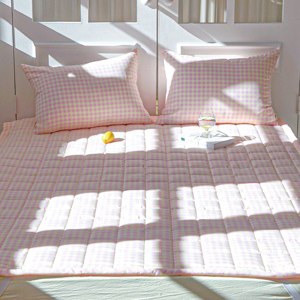 드림체크 먼지없는 사계절 고정밴딩 침대패드 핑크 레몬, SS(슈퍼싱글)