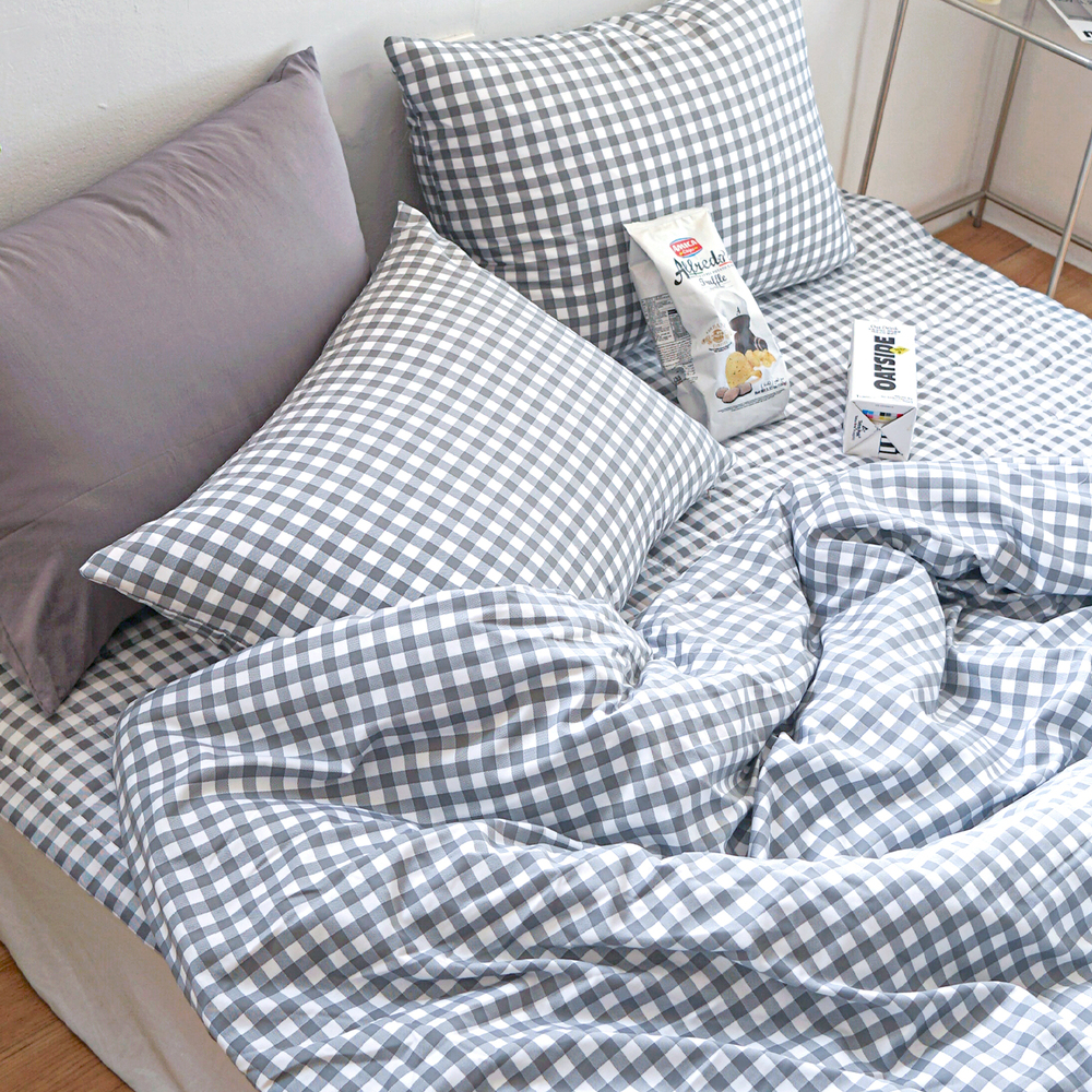 드림체크 먼지없는 사계절 옥수수솜 무봉제 차렵이불세트 모노 그레이, DK패드세트(이불+베개커버+침대패드)