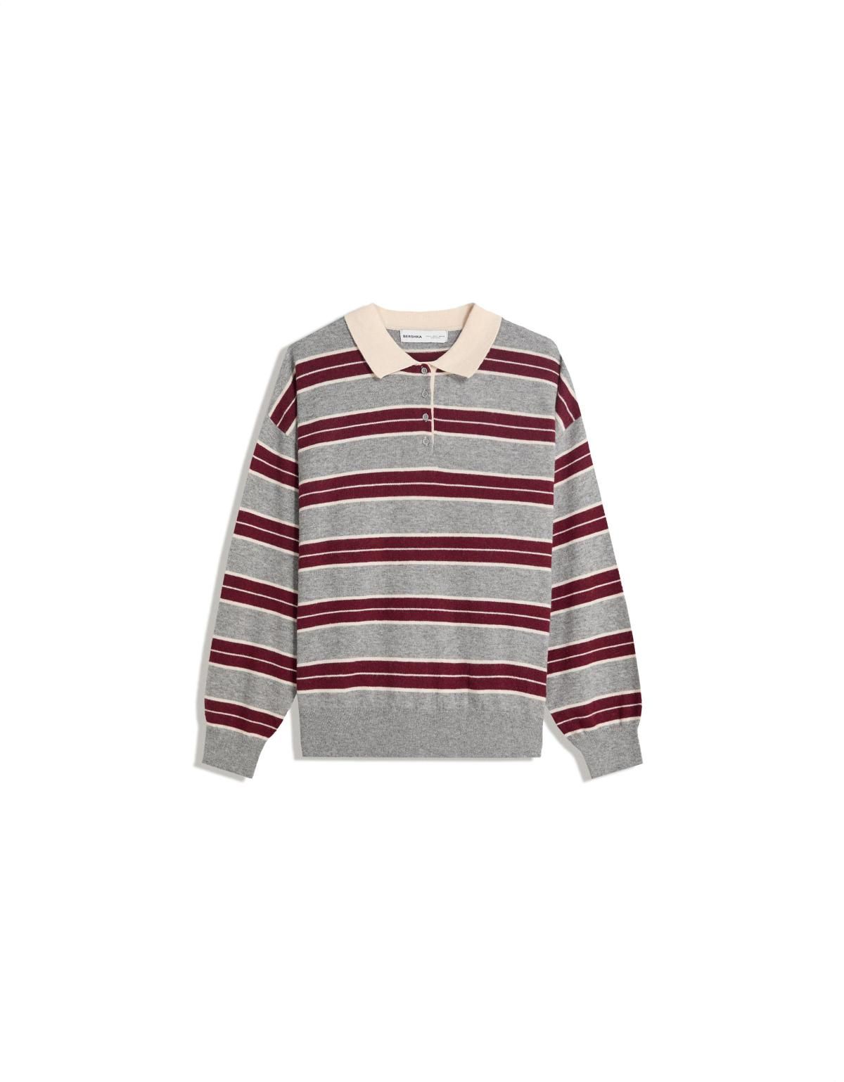 버쉬카 스트라이프 폴로 니트 스웨터 7137/376 BURGUNDY - 상세 이미지 2