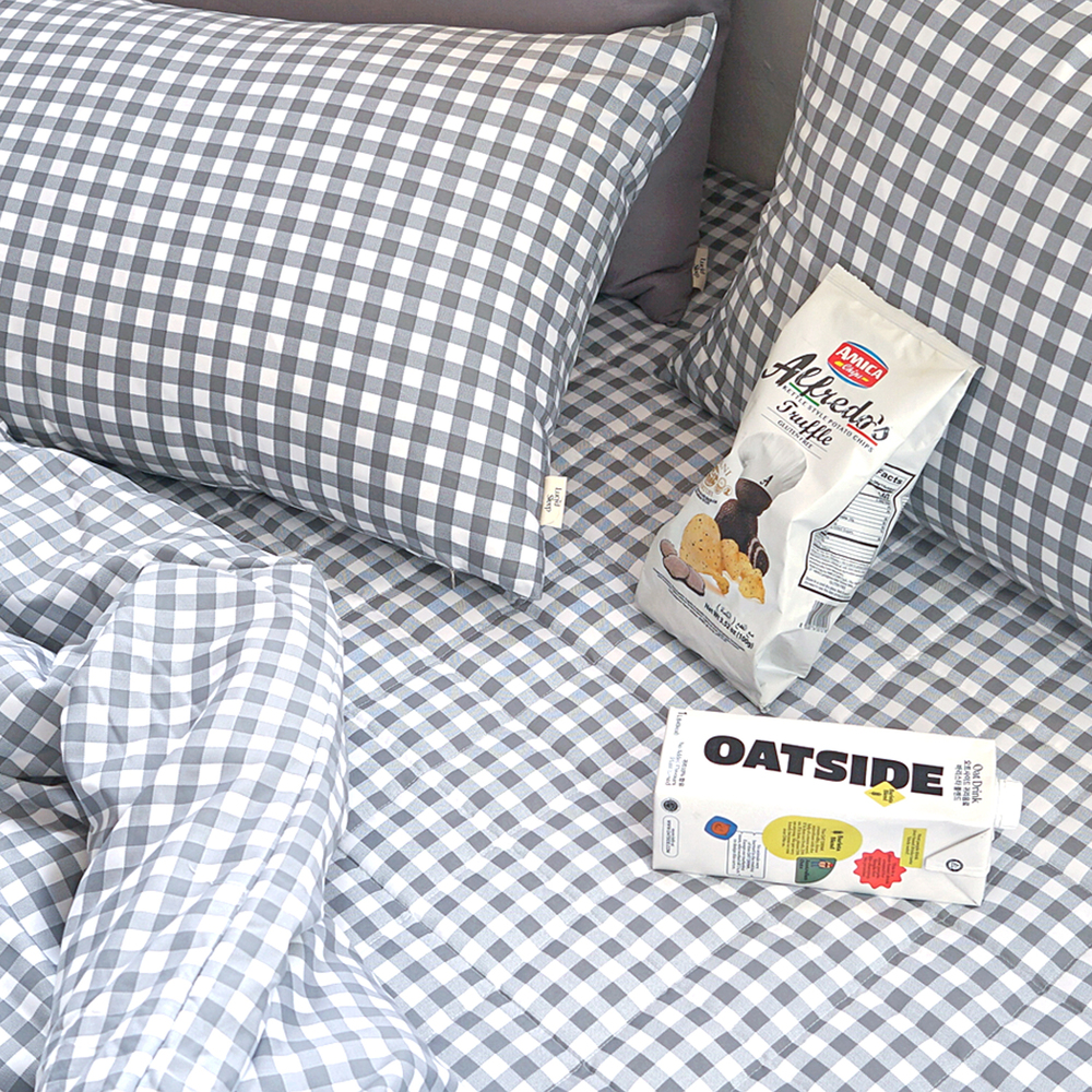 드림체크 먼지없는 사계절 옥수수솜 무봉제 차렵이불세트 모노 그레이, DK패드세트(이불+베개커버+침대패드)