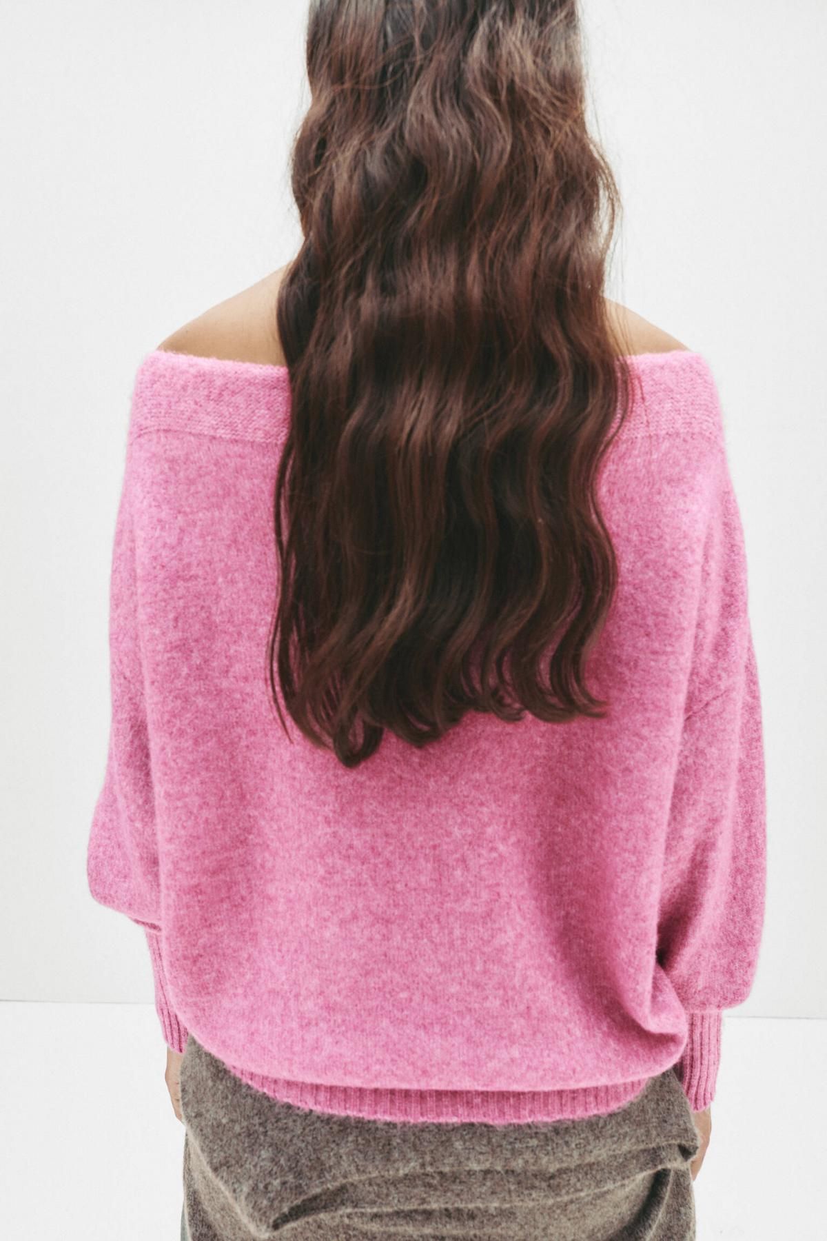 풀앤베어 오버사이즈 보트넥 핑크 소프트 니트 스웨터 7550/306 FUCHSIA - 상세 이미지 3