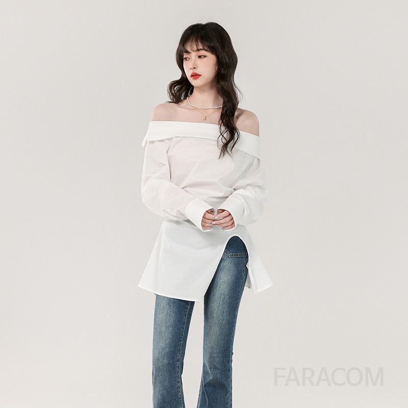 화이트 블라우스 여성 가을 허리 슬릿 긴팔 셔츠 스타일리시한 디자인 데일리 룩 고급스러운 착용감 캐주얼한 외출용 - 상세 이미지 4