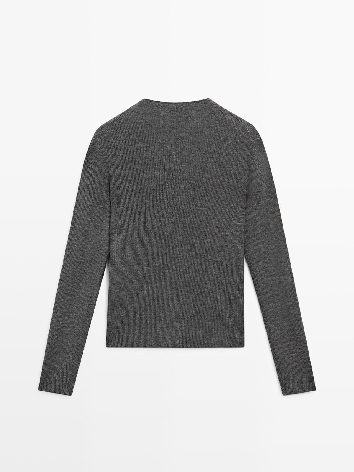 마시모두띠 테크니컬 울블렌드 하이넥 골지 니트 가디건 5672/583 MEDIUM GREY - 상세 이미지 3
