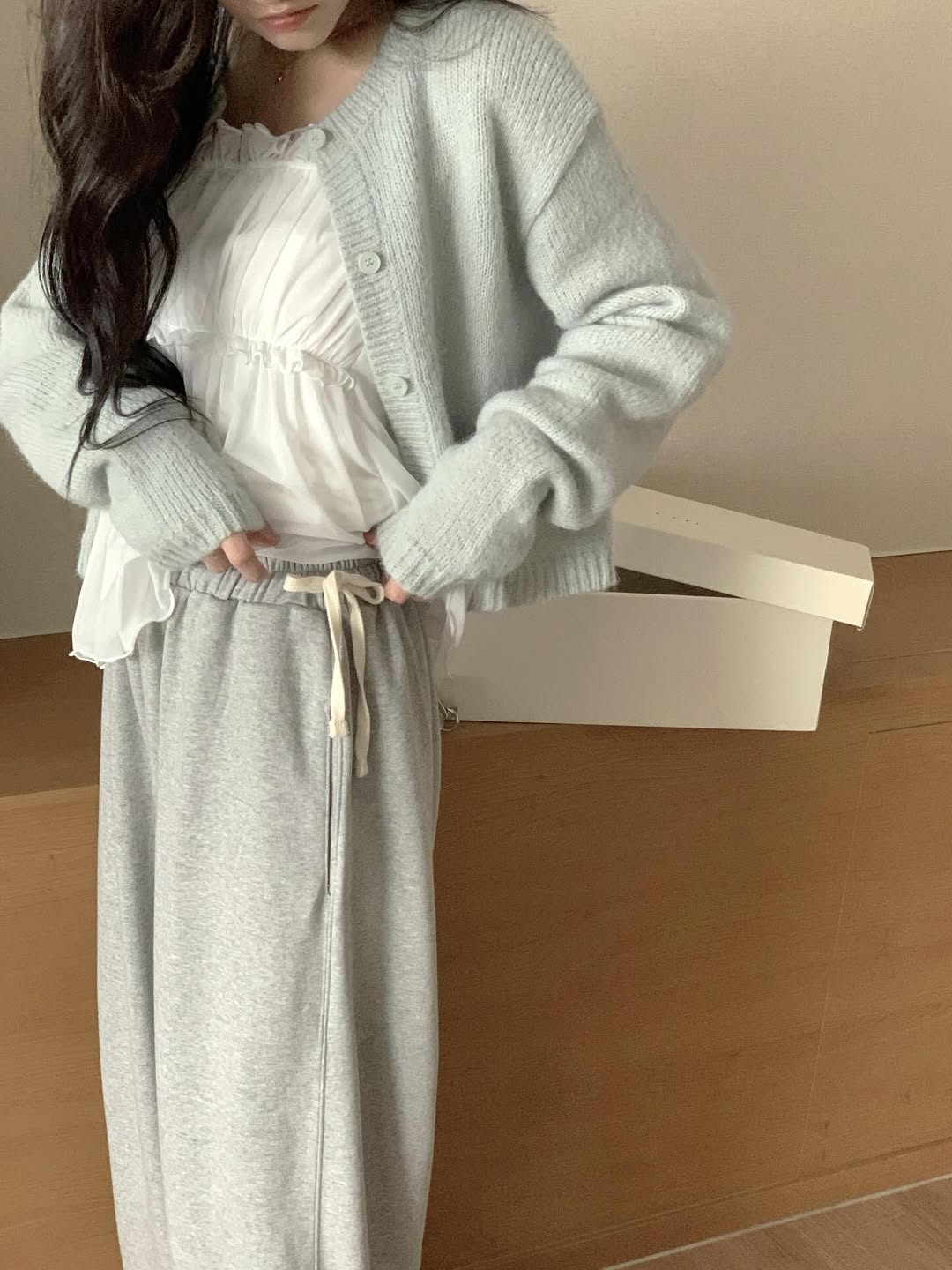 [사계절 팬츠] 옆 사이드 리본 밴딩 캐주얼 트레이닝 츄리닝 러블리 와이드 쭈리 팬츠 - 상세 이미지 3