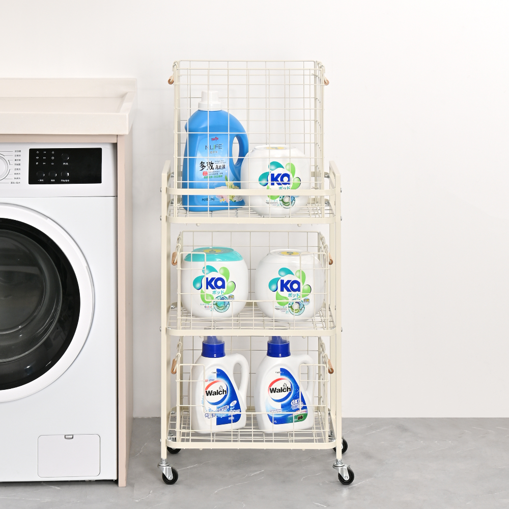 생활의견 이동식 스텐 빨래바구니 3단 대용량 빨래통 세탁바구니 햄퍼