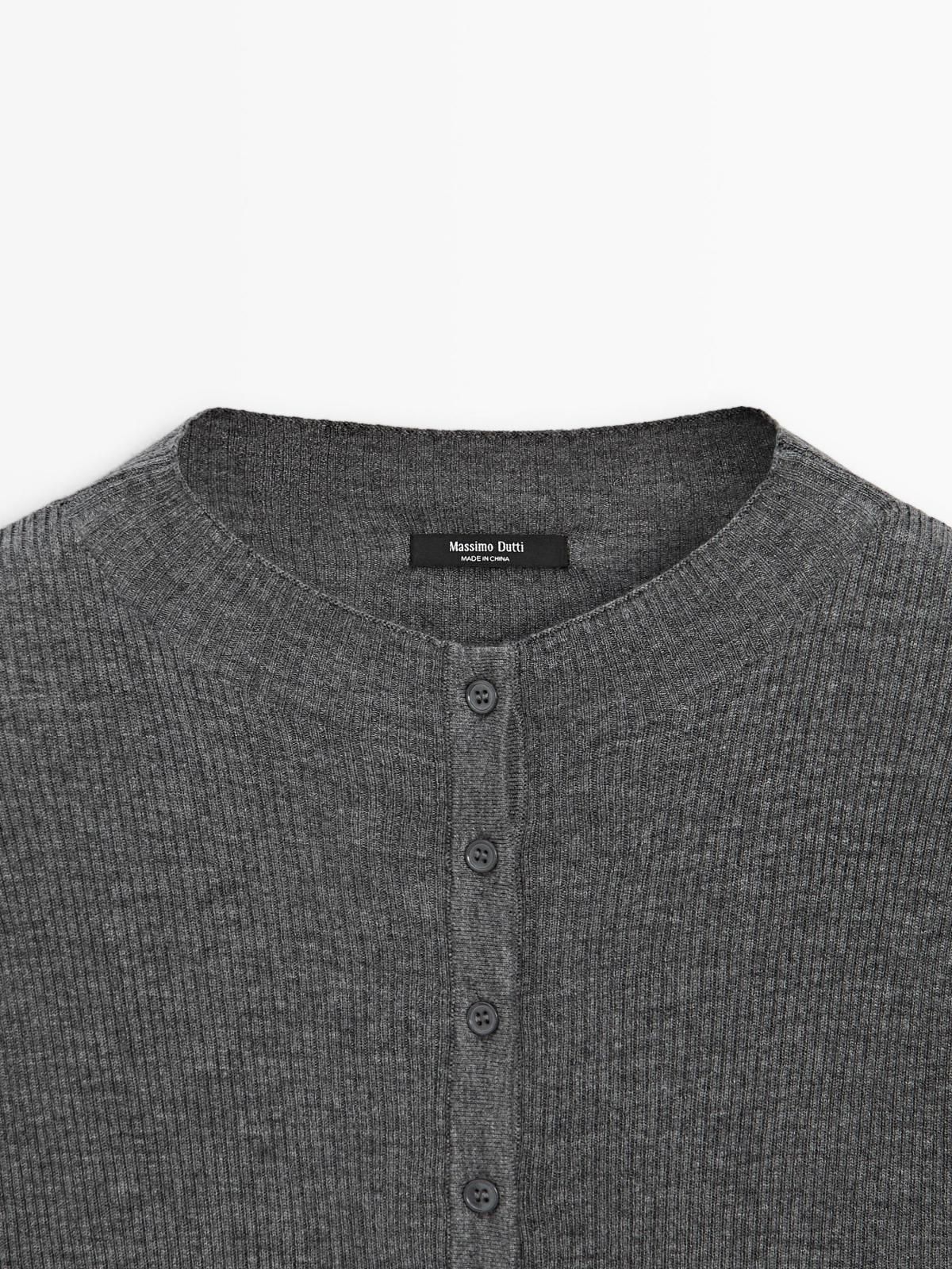 마시모두띠 테크니컬 울블렌드 하이넥 골지 니트 가디건 5672/583 MEDIUM GREY - 상세 이미지 5