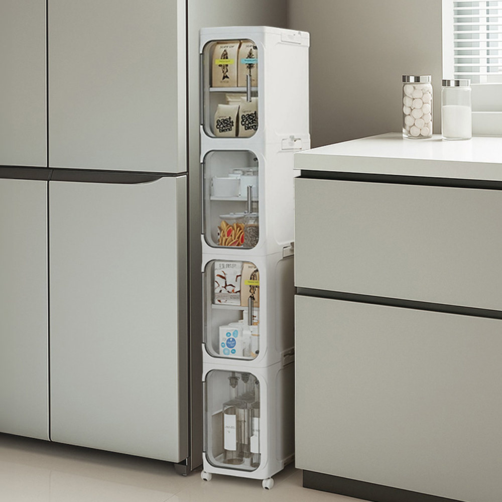 틈새핏 슬림 틈새수납장 이동식 좁은폭 냉장고옆 세탁기옆 틈새장 200, 4단, 화이트