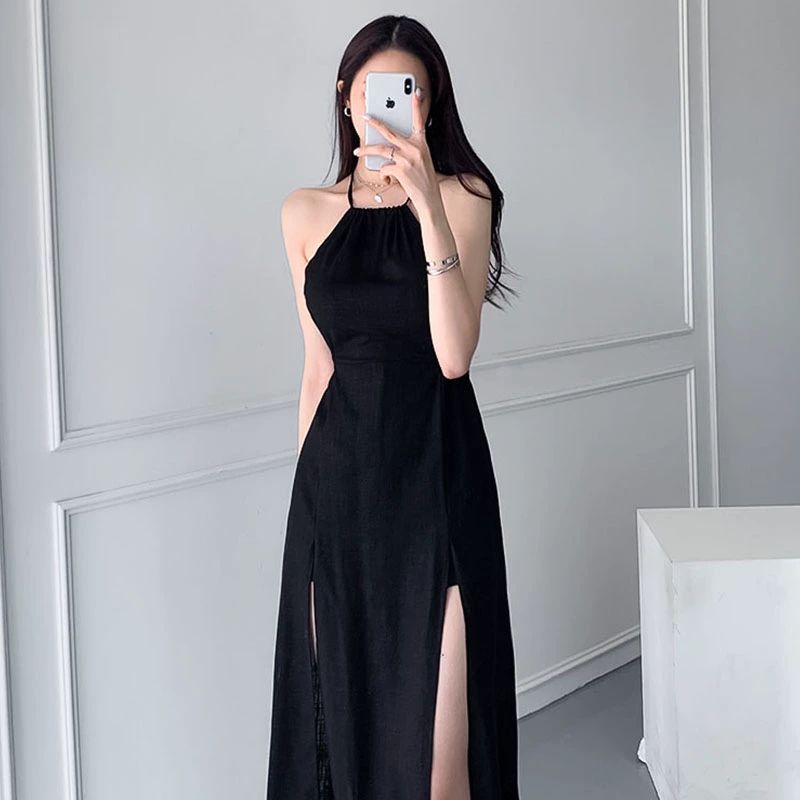 민소매 슬림 원피스 여름 바캉스 끈나시 슬리브리스 썸머 여름원피스 롱원피스 휴양지원피스 블랙 프리사이즈 - 상세 이미지 5