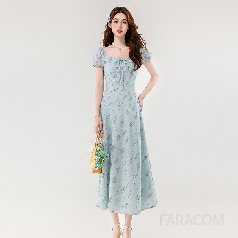 여성 플로럴 슬림 롱 드레스 여름 휴양지룩 우아한 스타일 여름원피스 바캉스룩 시원한 착용감 데일리 원피스 - 상품 이미지
