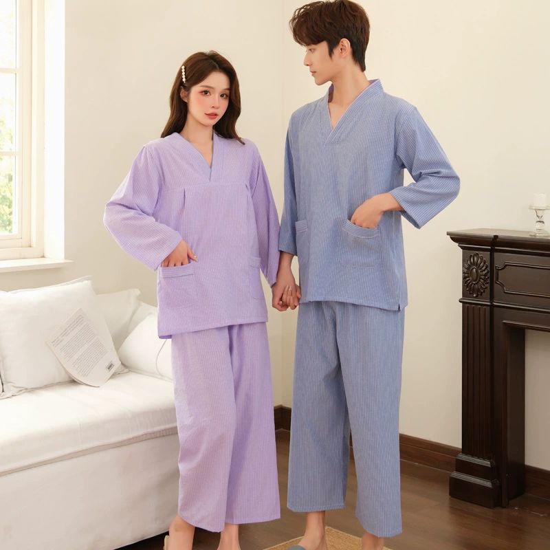 긴팔 황토 찜질복 남성 상하의 마사지복 사우나복 여성 여자핑크순면직물긴팔바지풀오버 XL - 상세 이미지 3