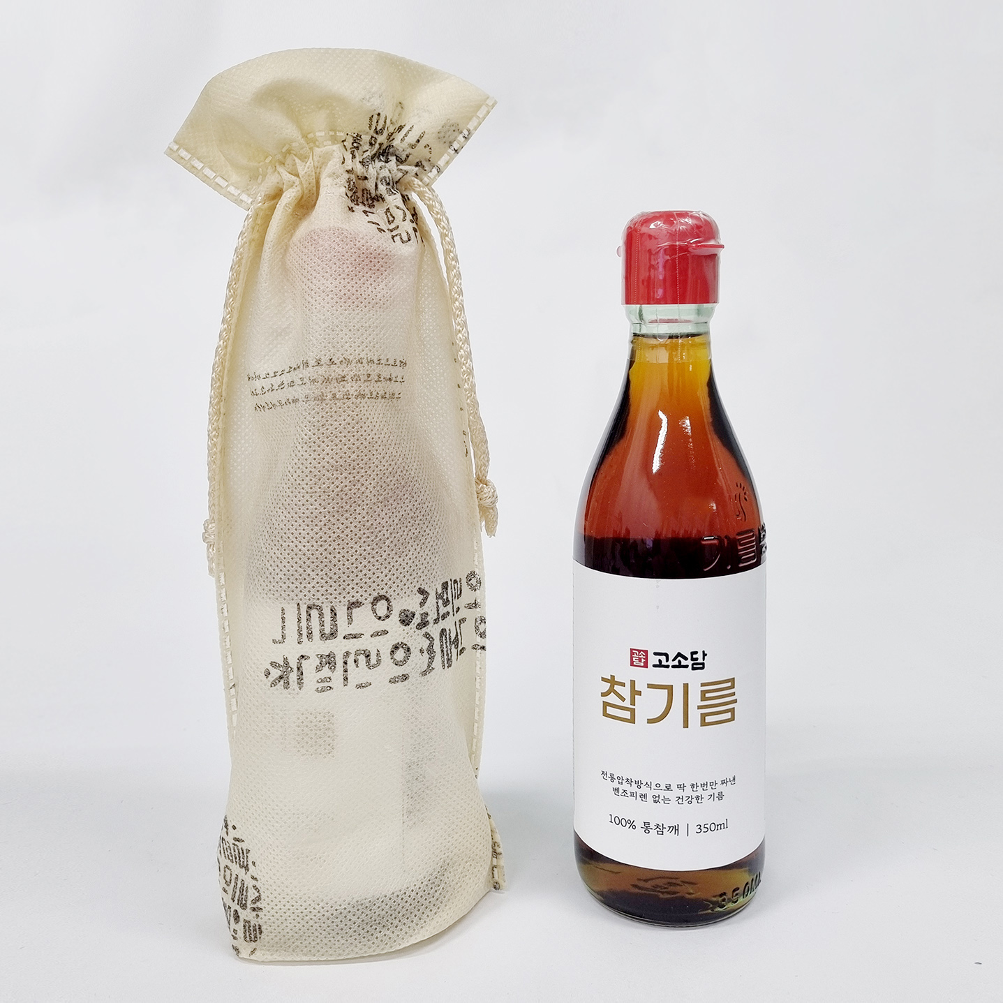 침전물없는깨끗한 고소담 통참깨 참기름 + 파우치형 쇼핑백 350ml 통깨 참기름 답례품 - 상품 이미지