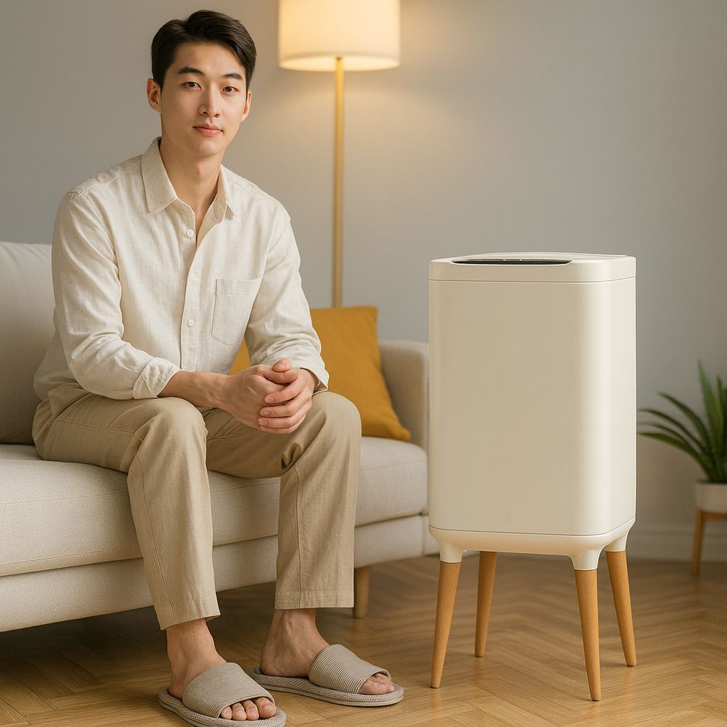 루미 자동센서 휴지통 20리터 종량제 스마트 원목다리 인테리어 높은형 - 상세 이미지 2