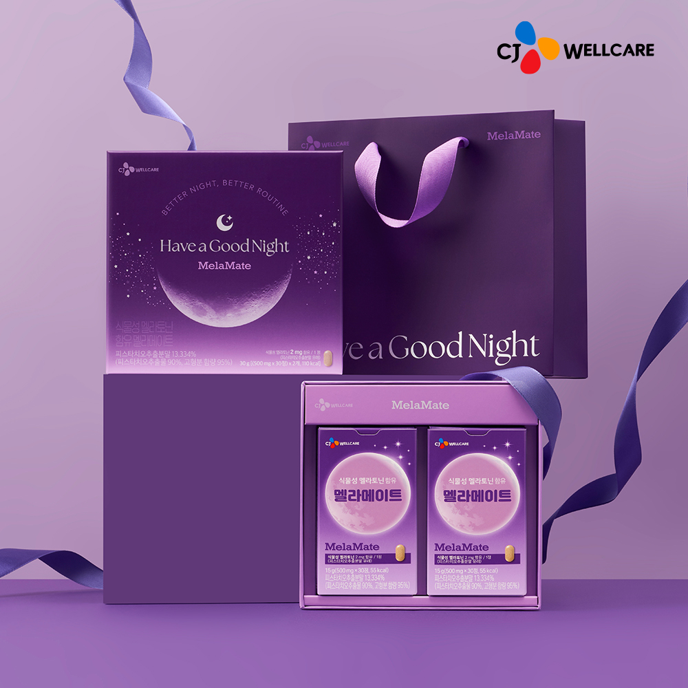 CJ 멜라메이트 식물성 멜라토닌 2mg 프리미엄 식물 유래 세트 (30정 2박스 총 60정/쇼핑백포함) 이미지 2