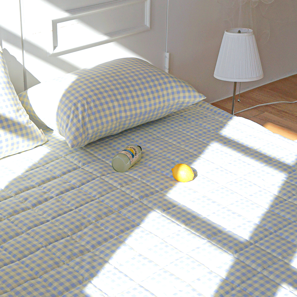 드림체크 먼지없는 사계절 고정밴딩 침대패드 블루 레몬, SS(슈퍼싱글)