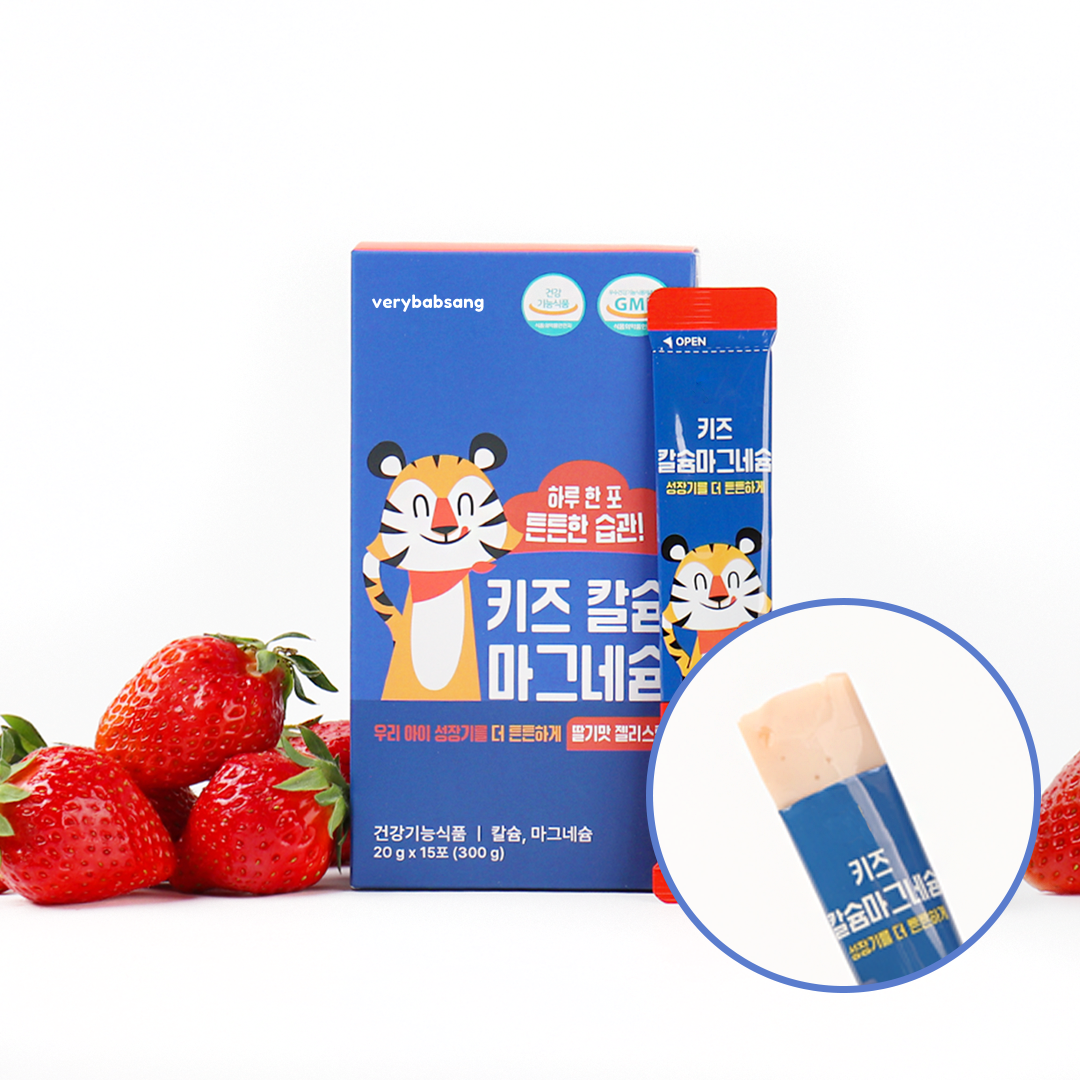 [무첨가] 베리밥상 키즈칼슘마그네슘 젤리스틱 딸기맛 15포x1박스 어린이 청소년 칼마디