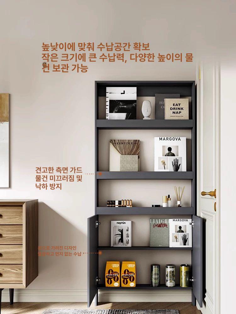 얇은 문뒤 수납장 슬림장 그림책 책꽂이 인테리어 진열장 틈새수납장 좁은수납장 슬림수납장 180x60x12cm 2도어 화이트 - 상세 이미지 2