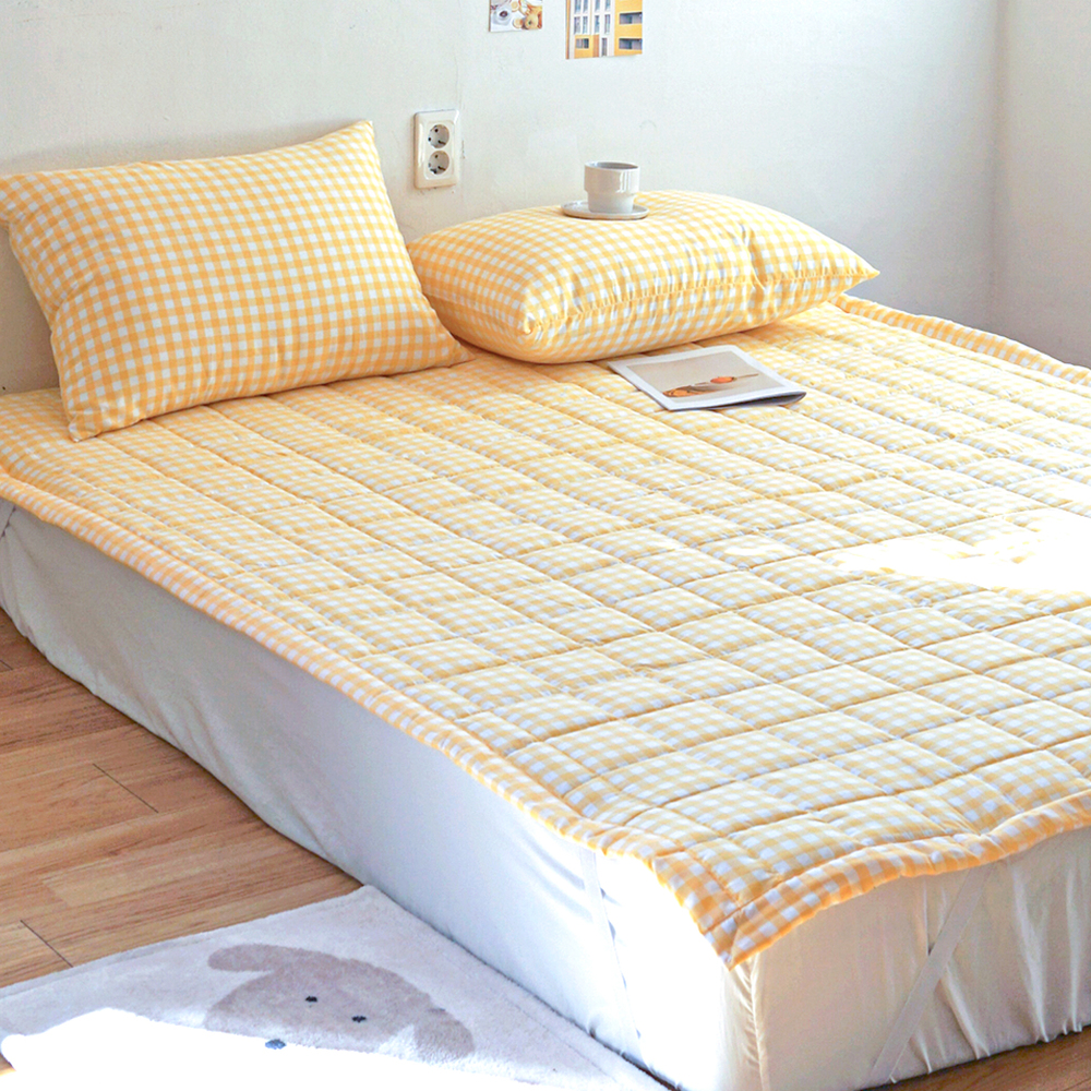 드림체크 먼지없는 사계절 고정밴딩 침대패드 샤인 옐로우, Q(퀸)