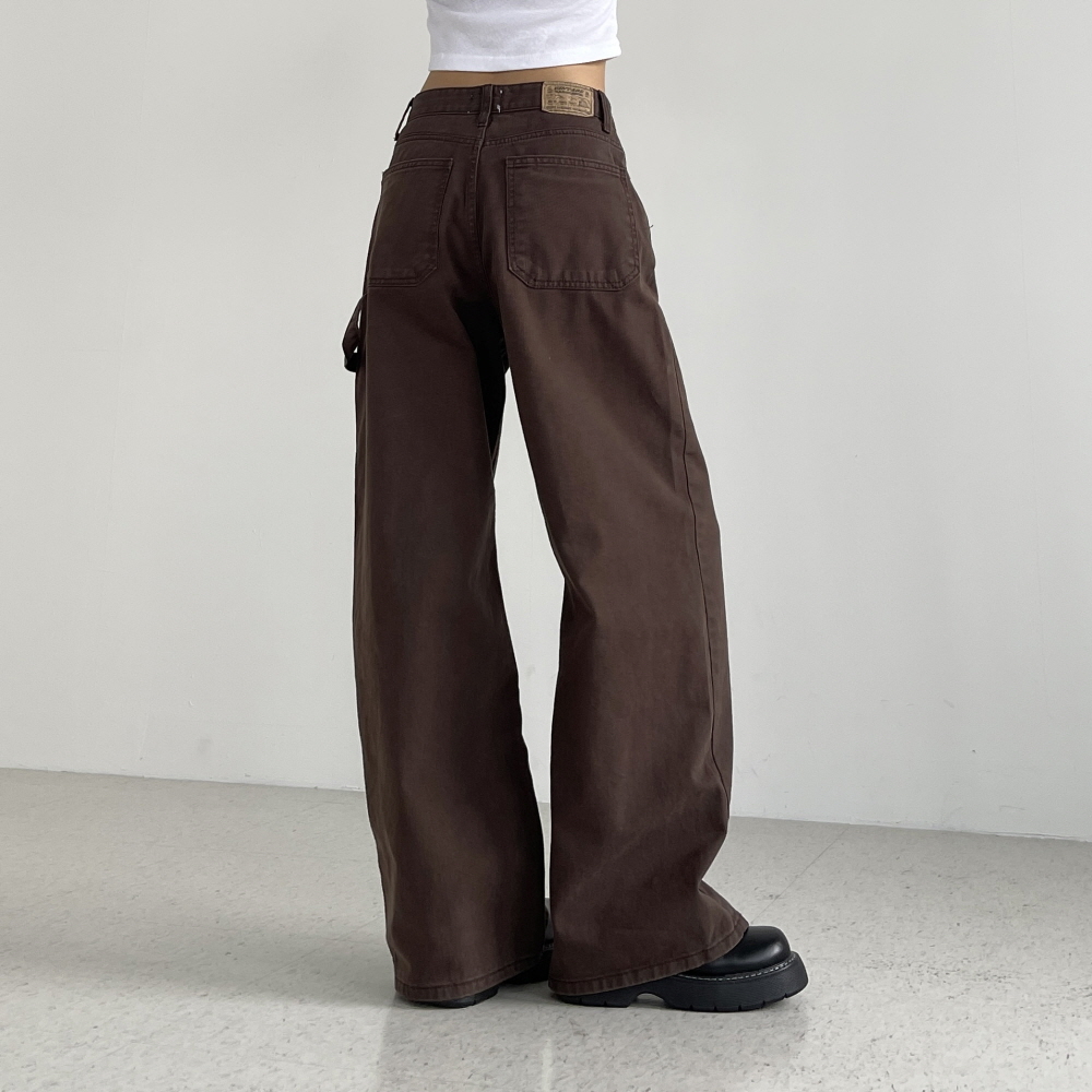 여성 와이드팬츠 가을 면 코튼 차콜 브라운바지 테라워크팬츠 - 상세 이미지 3