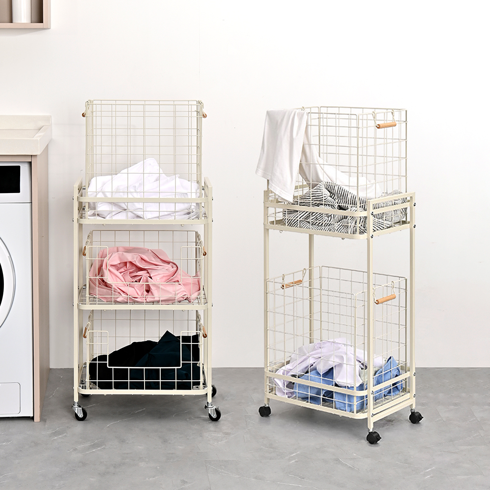 생활의견 이동식 스텐 빨래바구니 3단 대용량 빨래통 세탁바구니 햄퍼