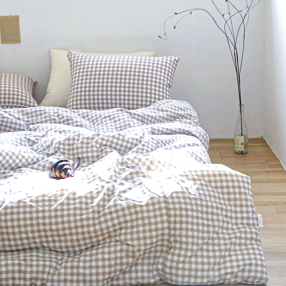 드림체크 먼지없는 사계절 옥수수솜 무봉제 차렵이불 초코브라운, Q(퀸)