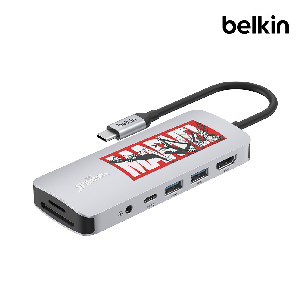 벨킨 마블 스파이더맨 7in1 USB C타입 멀티 허브 AVC009qcMV 아이패드 맥북 에어 M4 프로 윈도우 노트북 호환 - 메인 이미지
