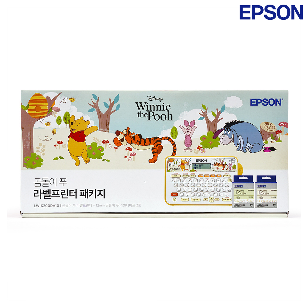 엡손 LW-K200DA10 디즈니 곰돌이푸 라벨프린터 네임스티커 라벨기 라벨지 포함 패키지