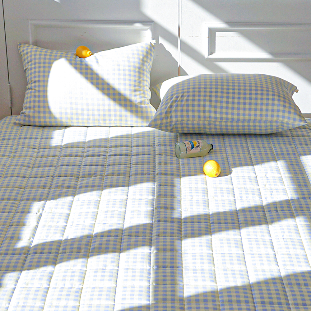 드림체크 먼지없는 사계절 고정밴딩 침대패드 블루 레몬, SS(슈퍼싱글)