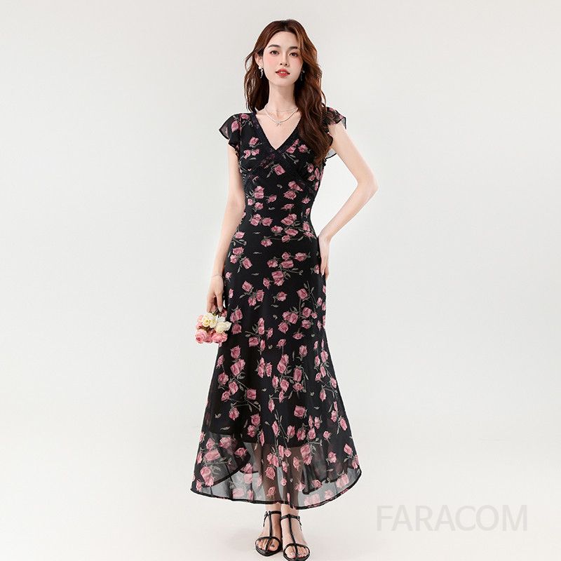 여름 레이스 롱 플로럴 드레스 프렌치 엘레강스 스타일 로맨틱한 여성 원피스 시원한 착용감 데일리룩 바캉스룩 휴양지원피스 - 상품 이미지