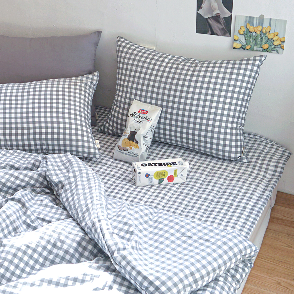 드림체크 먼지없는 사계절 옥수수솜 무봉제 차렵이불세트 모노 그레이, DK패드세트(이불+베개커버+침대패드)