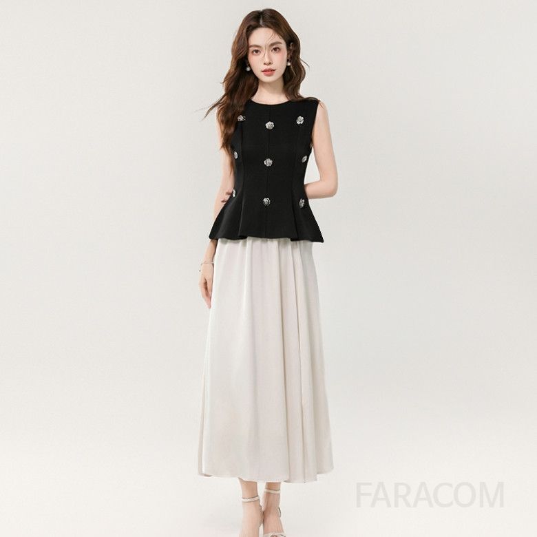 여성 슬림 롱 투피스 셋업 세트 셀프웨딩 하객룩 촬영용 파티 드레스 스커트 스타일 빈티지 모던한 디자인 시크한 여성정장셋업 - 상세 이미지 3