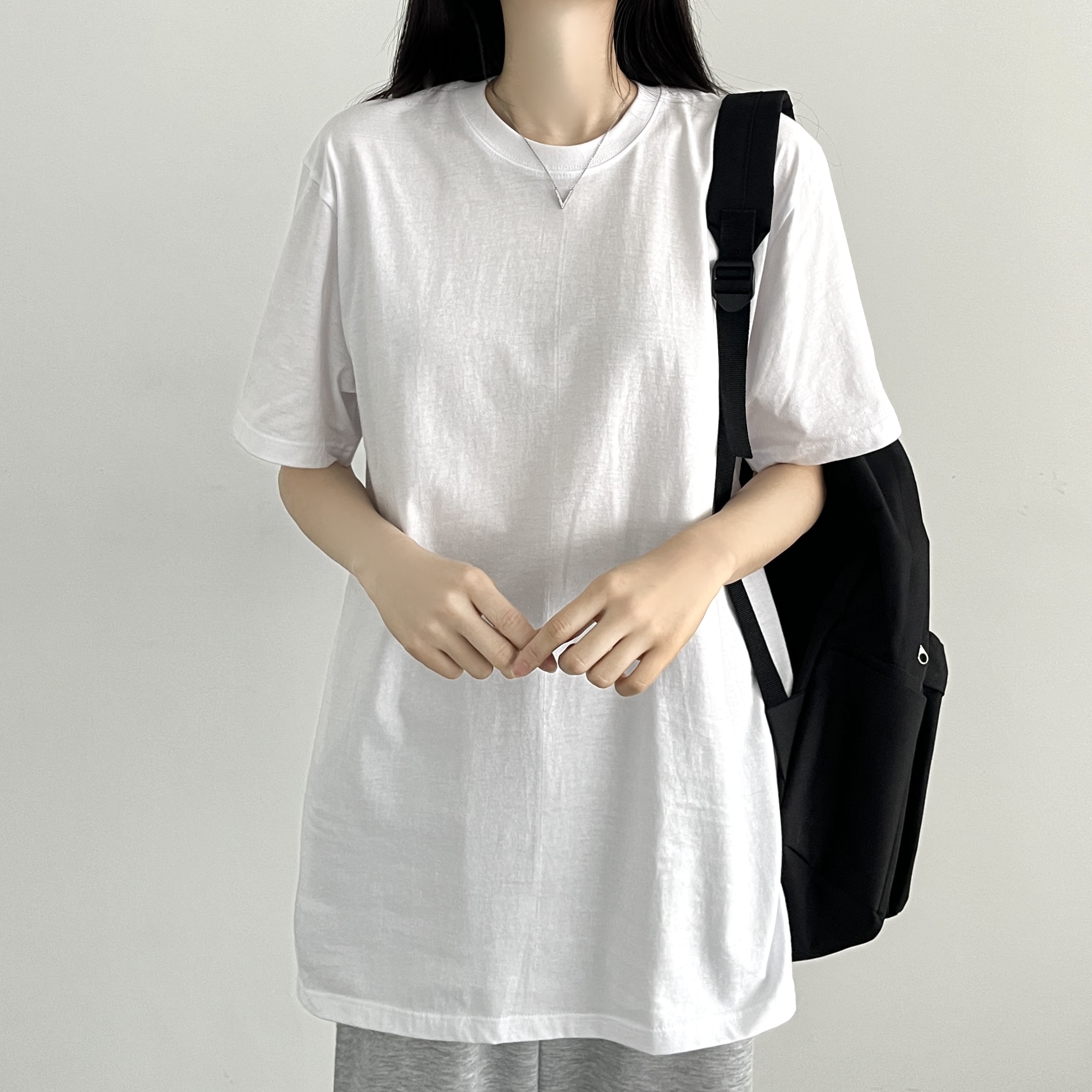 여자 반팔 흰티 티셔츠 면 모달 레이어드 이너 라운드 박스티 - 상세 이미지 2