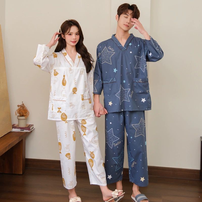 긴팔 황토 찜질복 남성 상하의 마사지복 사우나복 여성 여자핑크순면직물긴팔바지풀오버 XL - 상세 이미지 5